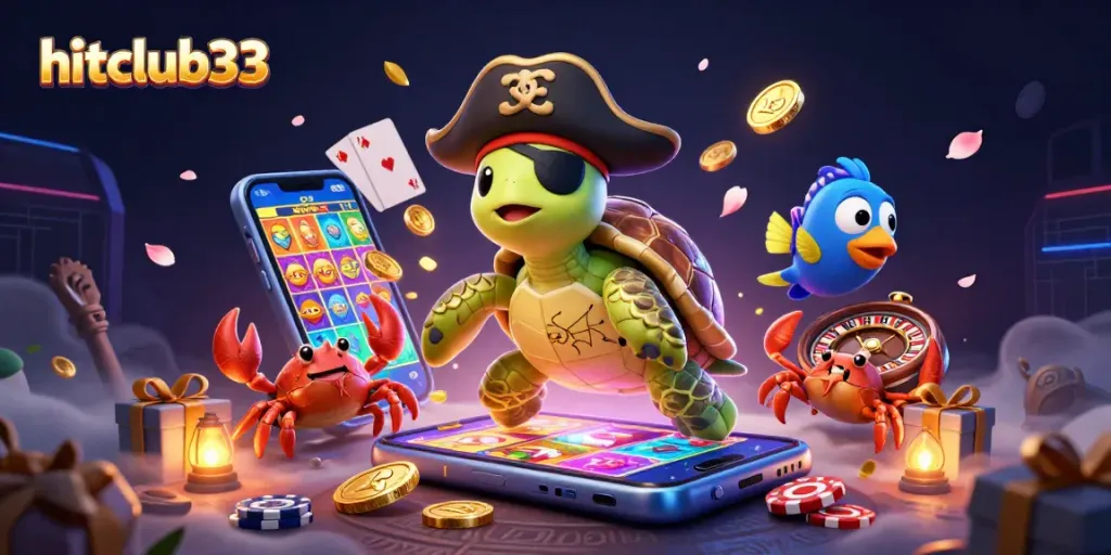 Experience the thrill of gaming at hitclub33 with a vibrant underwater scene featuring a pirate turtle and exciting game elements.