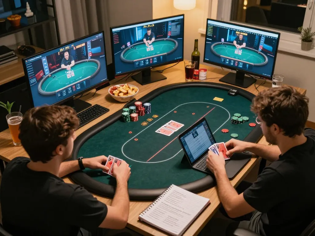 Engaged players strategizing in an online poker game at 789betss, enhancing their skills.