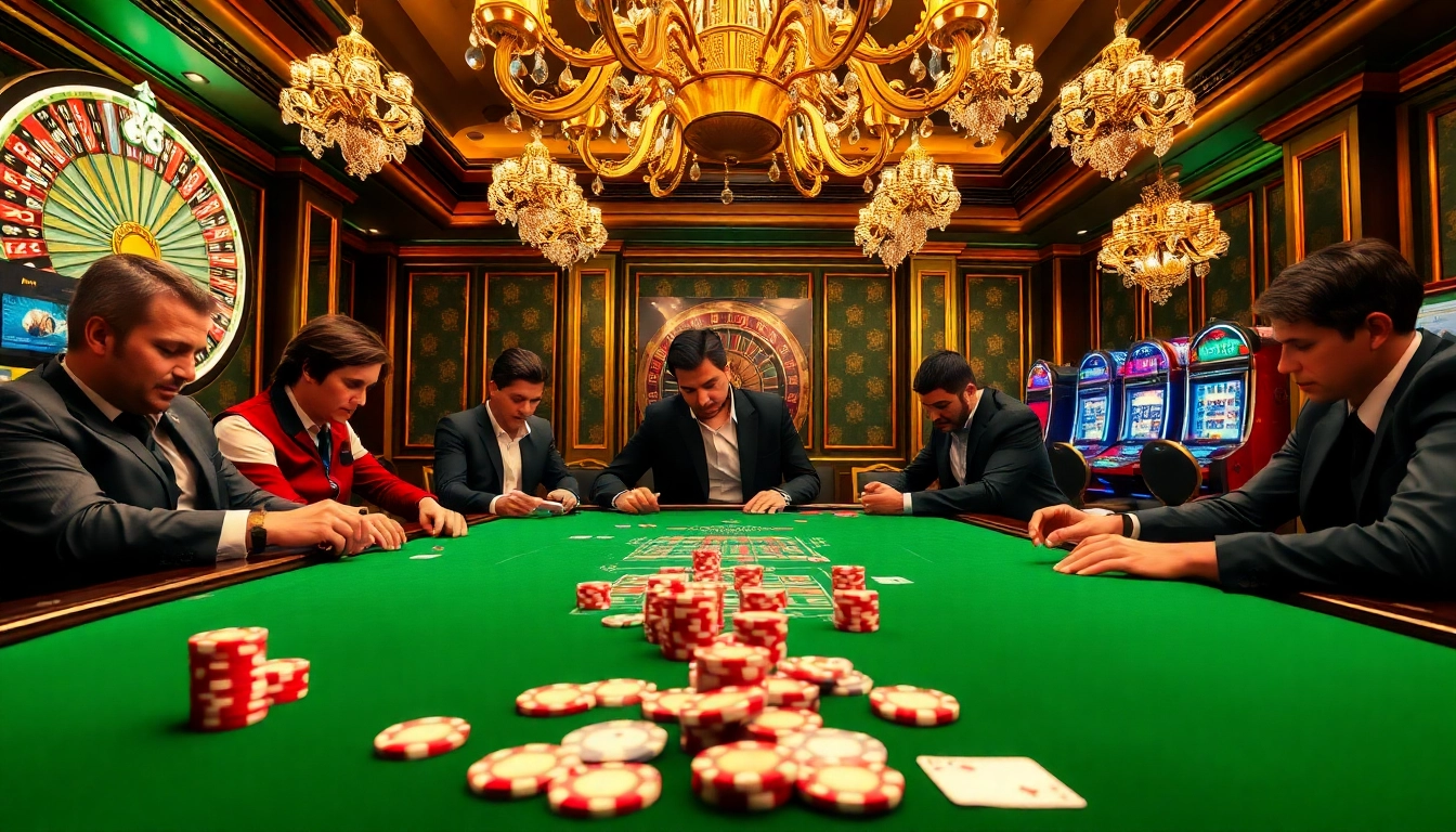 Engaged players at a poker table with vibrant chips symbolize 888vi's thrilling gambling experience.