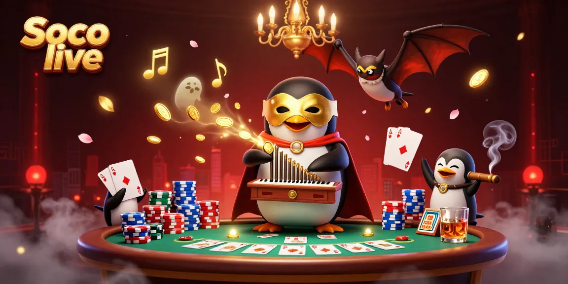 Experience Soco live's thrilling gaming action with a vibrant casino scene, featuring dynamic characters and immersive details.