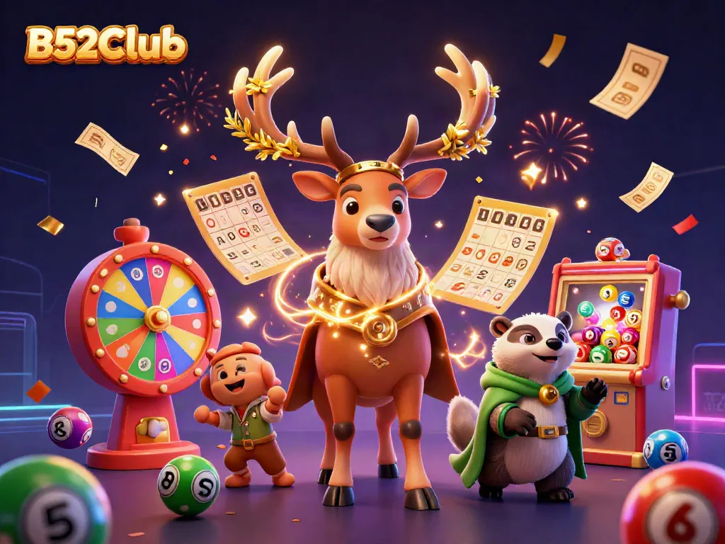 Engage with B52CLub's dynamic casino illustration featuring gaming excitement and vibrant elements.