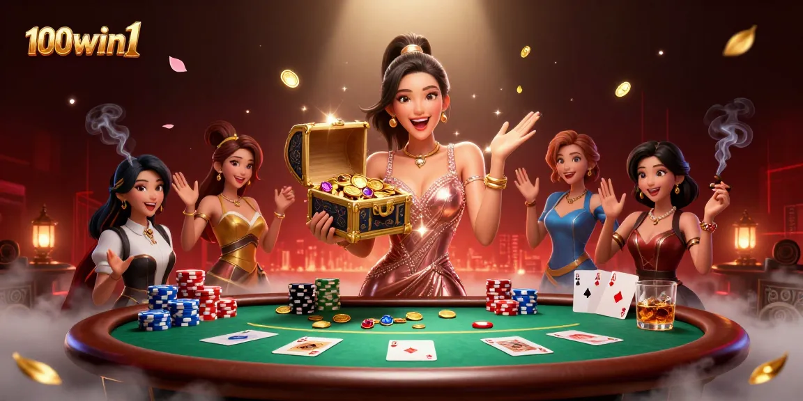 Experience thrilling gameplay with 100win1 featuring a vibrant casino scene filled with excitement and riches.