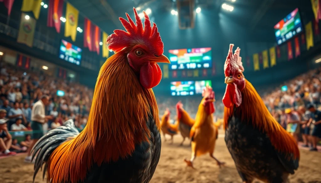Exciting live cockfighting scene on Sabong67 platform showcasing dagatructiep 1 events.