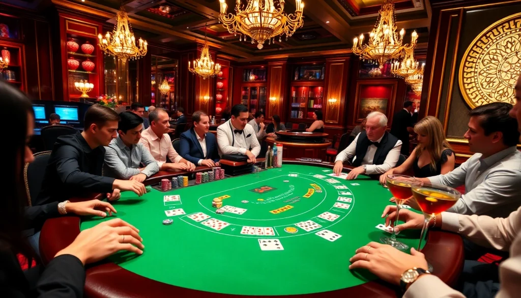 Players engaging with free credit baccarat chips at an upscale casino table.