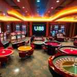 Experience thrilling gameplay at uu88.company with luxurious casino tables and vibrant slot machines.