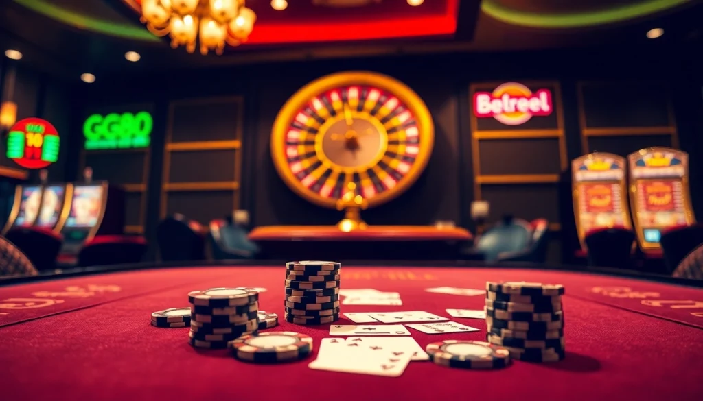 Experience the excitement of GG88 with luxurious casino elements like cards, chips, and roulette.
