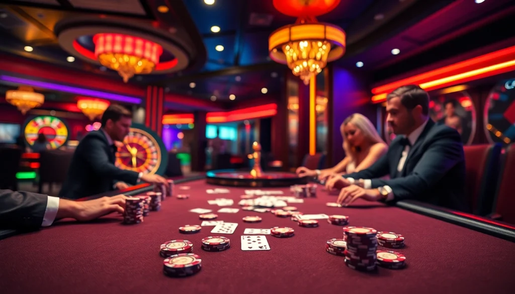 Experience the thrill of poker at OK8386's luxurious casino with vibrant colors and high-stakes action.