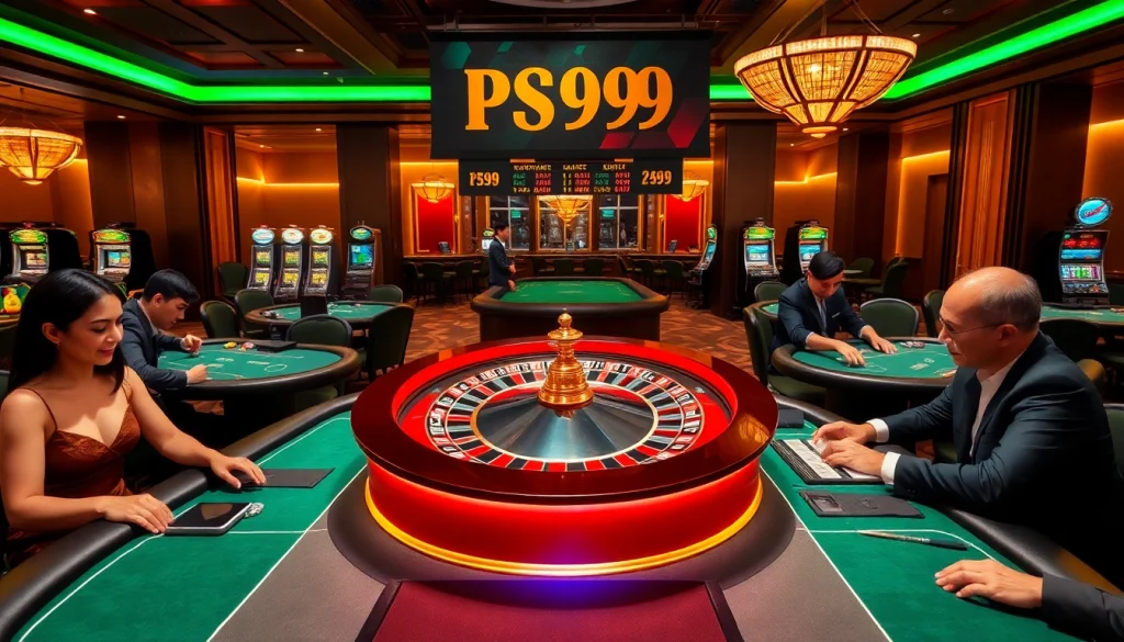 Players enjoying their time at PS99's roulette table in a lively casino setting.