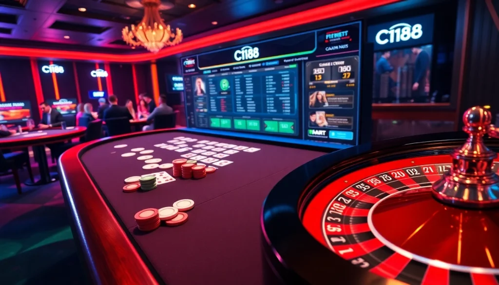 C168 casino scene showcasing vibrant poker action with players engaging at tables.